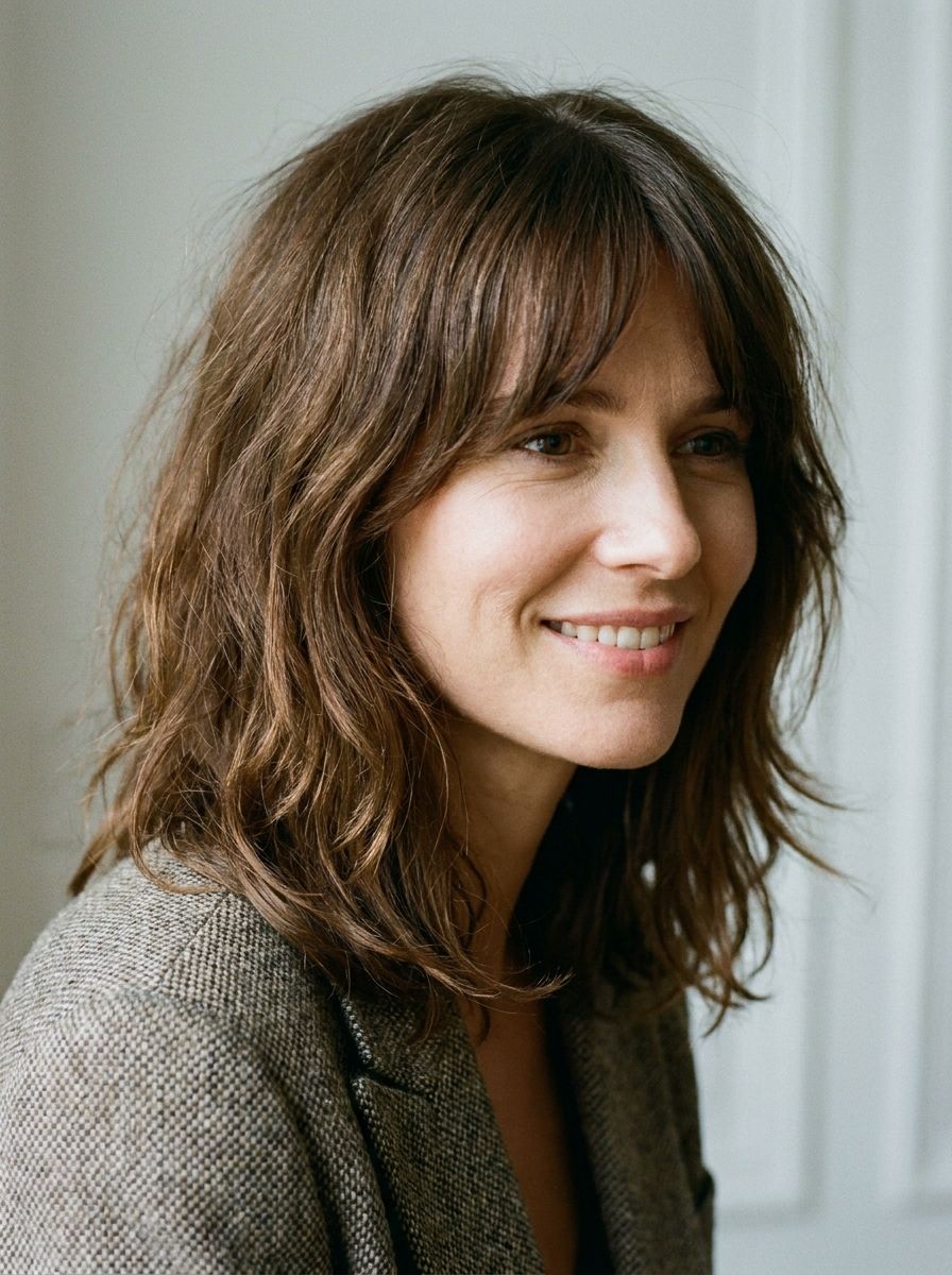 Long Bob mit Curtain Bangs und Layers - Long Bob mit Pony